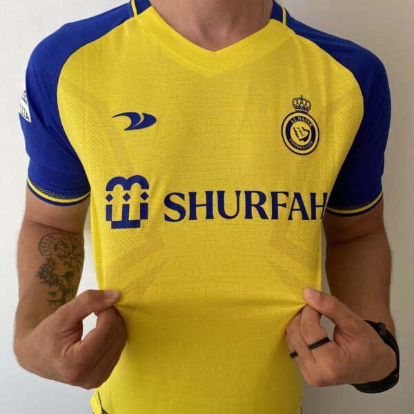 Camisa Al Nassr Home Versão Jogador Cristiano Ronaldo 7 CR7 2023 Duneus Amarela - Imagem 10