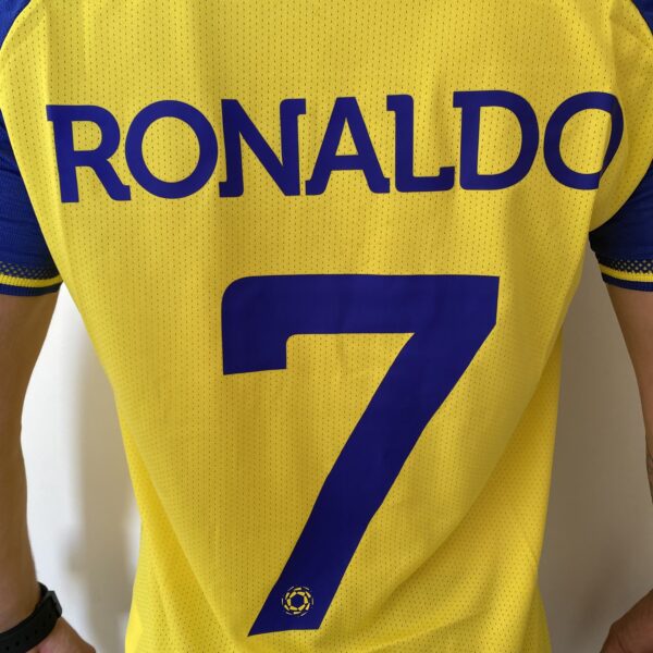 Camisa Al Nassr Home Versão Jogador Cristiano Ronaldo 7 CR7 2023 Duneus Amarela - Imagem 16