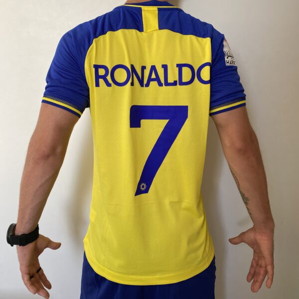 Camisa Al Nassr Home Versão Jogador Cristiano Ronaldo 7 CR7 2023 Duneus Amarela - Imagem 2