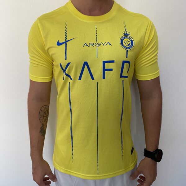 Camisa Al Nassr Home Versão Jogador Cristiano Ronaldo 7 CR7 2024 Nike Amarela - Imagem 3