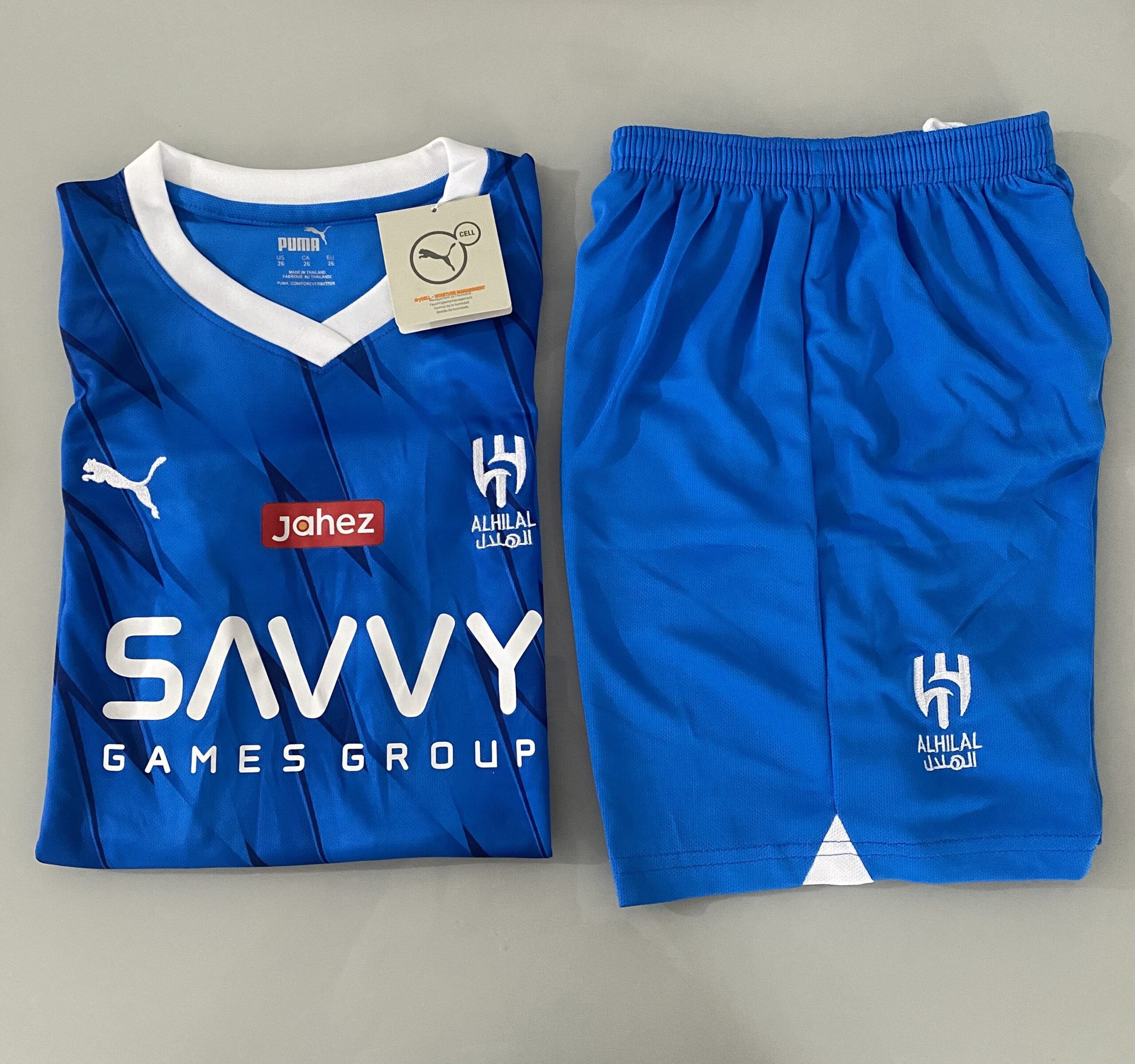 2024-02-16 17.02.30 Kit Conjunto Infantil Crianças Camisa e Calção Al-Hilal Home 2024 Azul Puma - Imagem 1