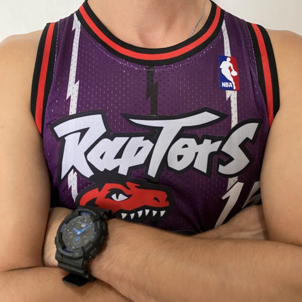 Camiseta Regata NBA Toronto Raptors 15 Carter Mitchell & Ness Roxa 1998/99 - Imagem 6