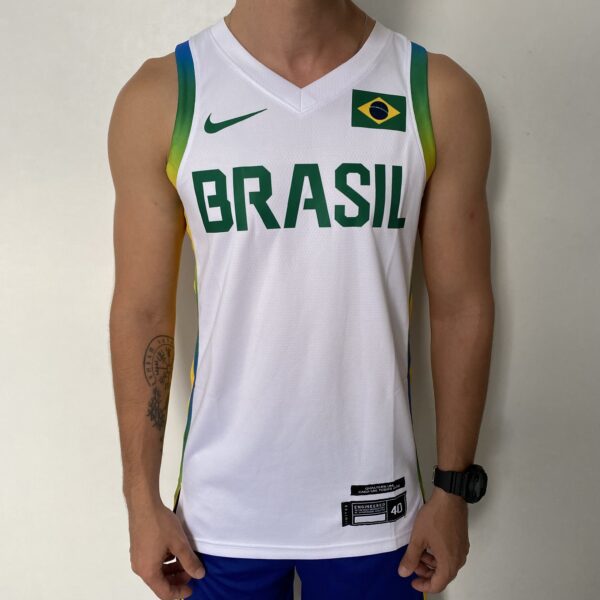 Camiseta Regata Basquete Brasil Olimpíadas Caboclo 51 2024 Paris Branca 2024-2025 Nike - Imagem 17