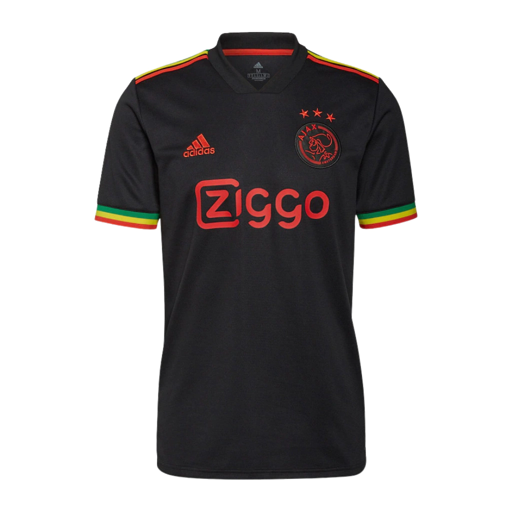 ksdnfknsjknfjks Camisa Ajax Third Versão Torcedor Edição Especial Bob Marley 2021/22 Adidas - Imagem 1