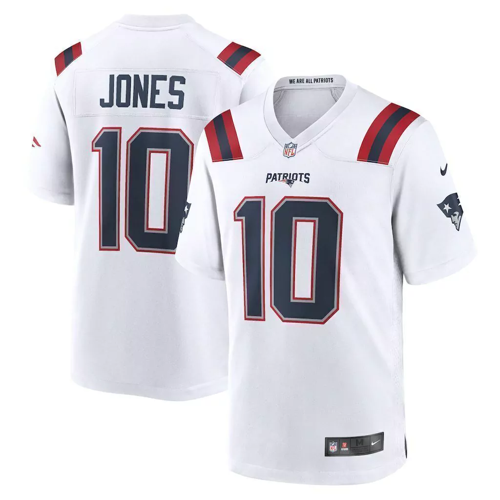 6b14d887-8334a0c57dffcf94d117332449865698-1024-1024 Camisa Jersey NFL New England Patriots 10 Jones - Branca - Imagem 1