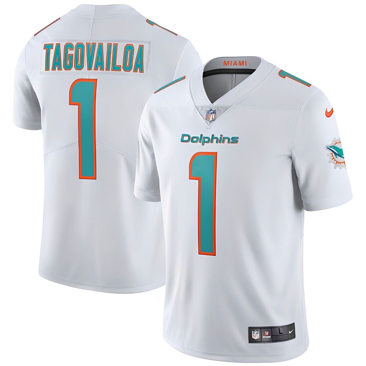 camisa-futebol-americano-jersey-dolphins-tagovailoa-masculina-branca-1 Camisa Jersey NFL Miami Dolphins 1 Tagovailoa - Branca - Imagem 1