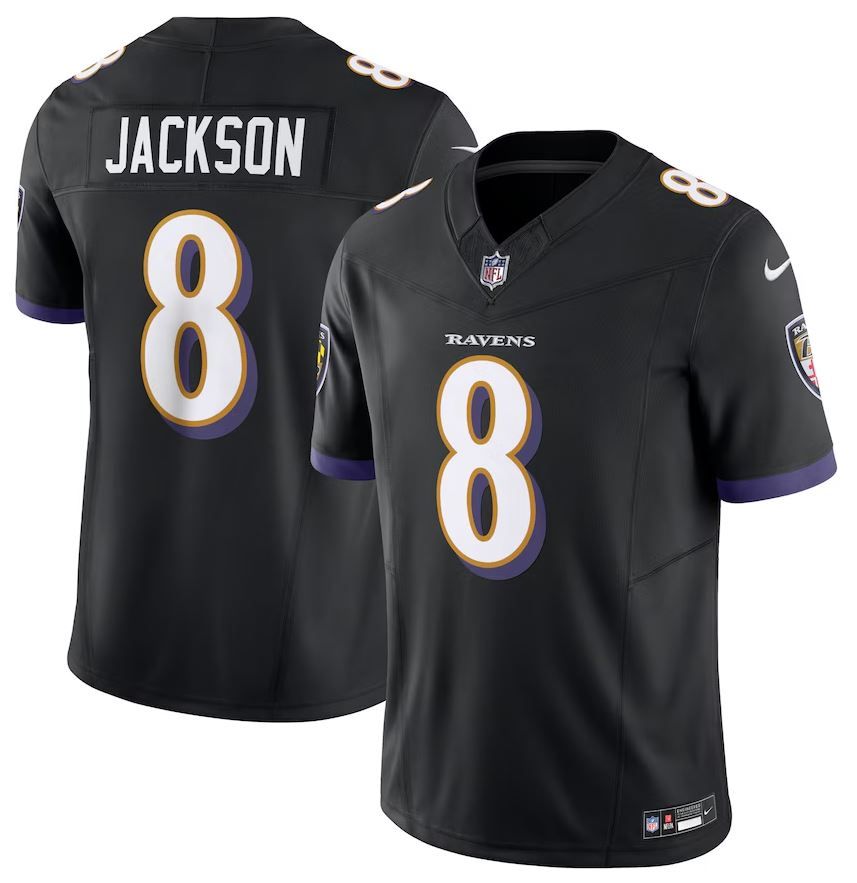 camisa-futebol-americano-jersey-ravens-jackson-masculina-preta-1 Camisa Jersey NFL Baltimore Ravens 8 Jackson - Preta - Imagem 1