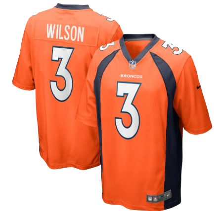 ewngnwiog Camisa Jersey NFL Denverer Broncos 3 Russell Wilson - Laranja - Imagem 1