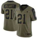 Camisa Jersey NFL Dallas Cowboys Salute 21 Elliott - Verde Militar