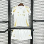 Kit Conjunto Infantil Crianças Camisa e Calção Al Nassr Third Ronaldo 7 Branco 24/2025 Adidas