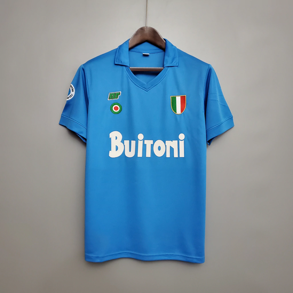 fewgmjgjesçfe Camisa Retrô Napoli Home 1987/1988 Maradona 10 Azul - Imagem 1