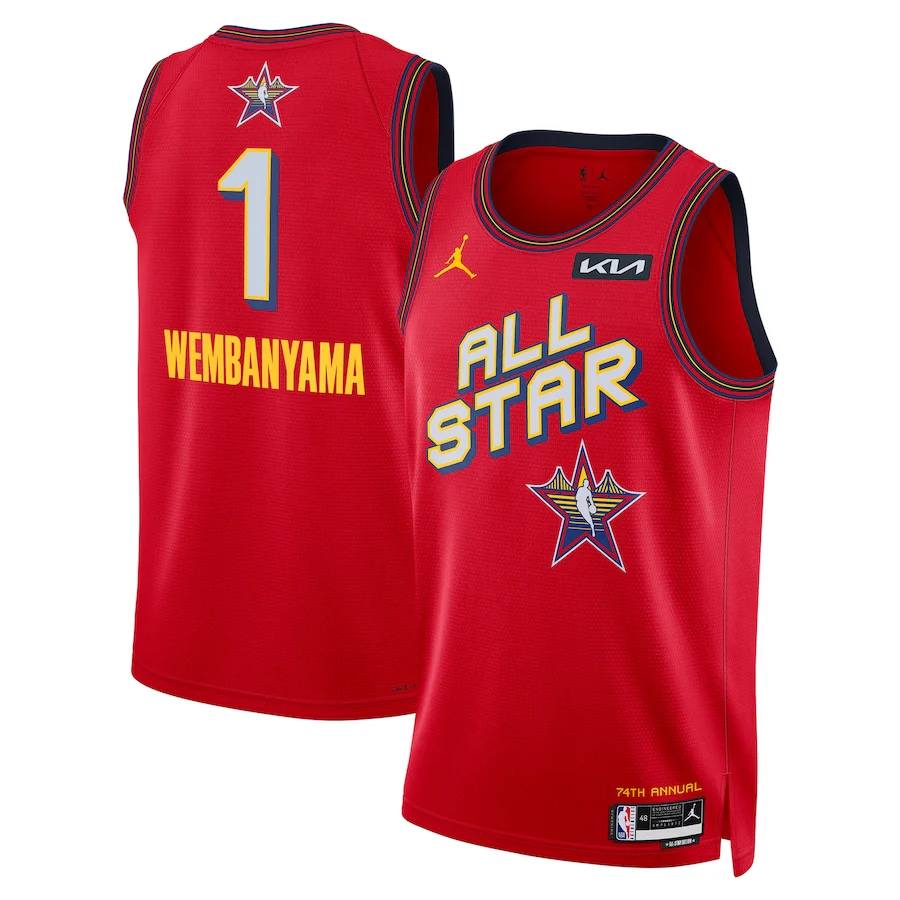 sajdbajsd Camisa Regata Basquete NBA All-Star Game 1 Victor Wembanyama 2025 Jordan Vermelha - Imagem 1