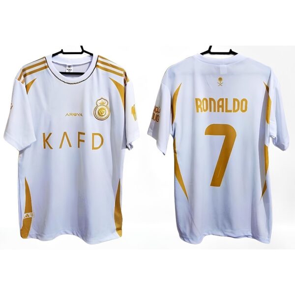 Kit Conjunto Infantil Crianças Camisa e Calção Al Nassr Third Ronaldo 7 Branco 24/2025 Adidas - Imagem 7