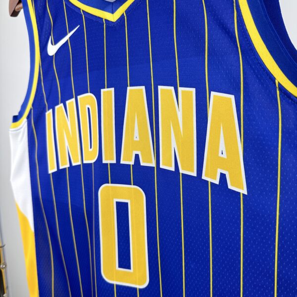Camiseta Regata NBA Indiana Pacers Nike City Edition Swingman 0 Tyrese Haliburton Azul 2021 Nike - Imagem 5