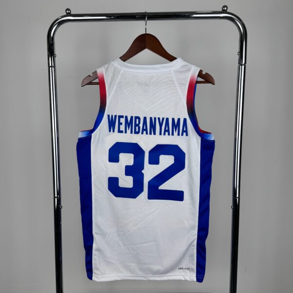 Camiseta Regata Basquete Seleção França 2025 Victor Wembanyama 32 Jordan Branca - Imagem 2