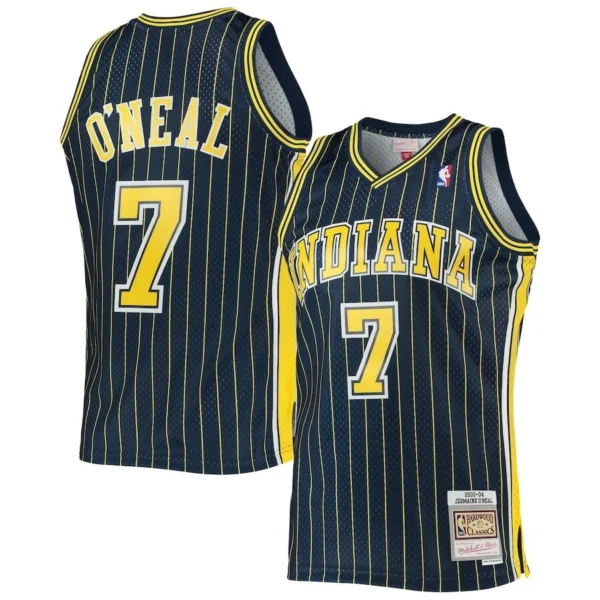 Camiseta Regata Basquete NBA Indiana Pacers Jermaine O'Neal 7 Mitchell & Ness Edition Azul 2003/04 - Imagem 3