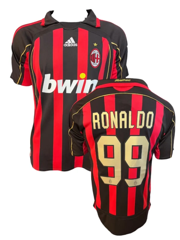 Camisa Retrô Milan Home 2006/2007 Ronaldo 99 Adidas Preta Vermelha Dourada - Imagem 2