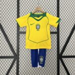 Kit Conjunto Infantil Crianças Camisa e Calção Brasil Retrô Home Infantil 2004 Nike