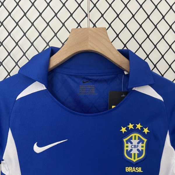 Kit Conjunto Infantil Crianças Camisa e Calção Brasil Retrô Away Infantil 2002 Nike - Imagem 2