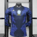 Camisa Brasil Seleção Brasileira Away Azul Jogador Manga Longa Copa do Mundo 2026 Jordan Nike