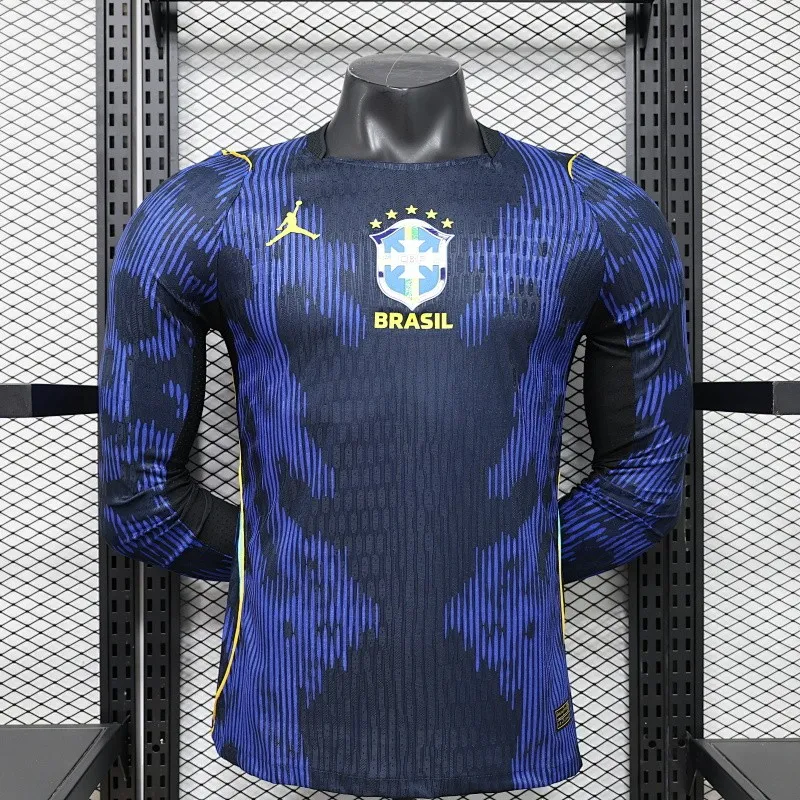 07f322352ceeb3b2 Camisa Brasil Seleção Brasileira Away Azul Jogador Manga Longa Copa do Mundo 2026 Jordan Nike - Imagem 1