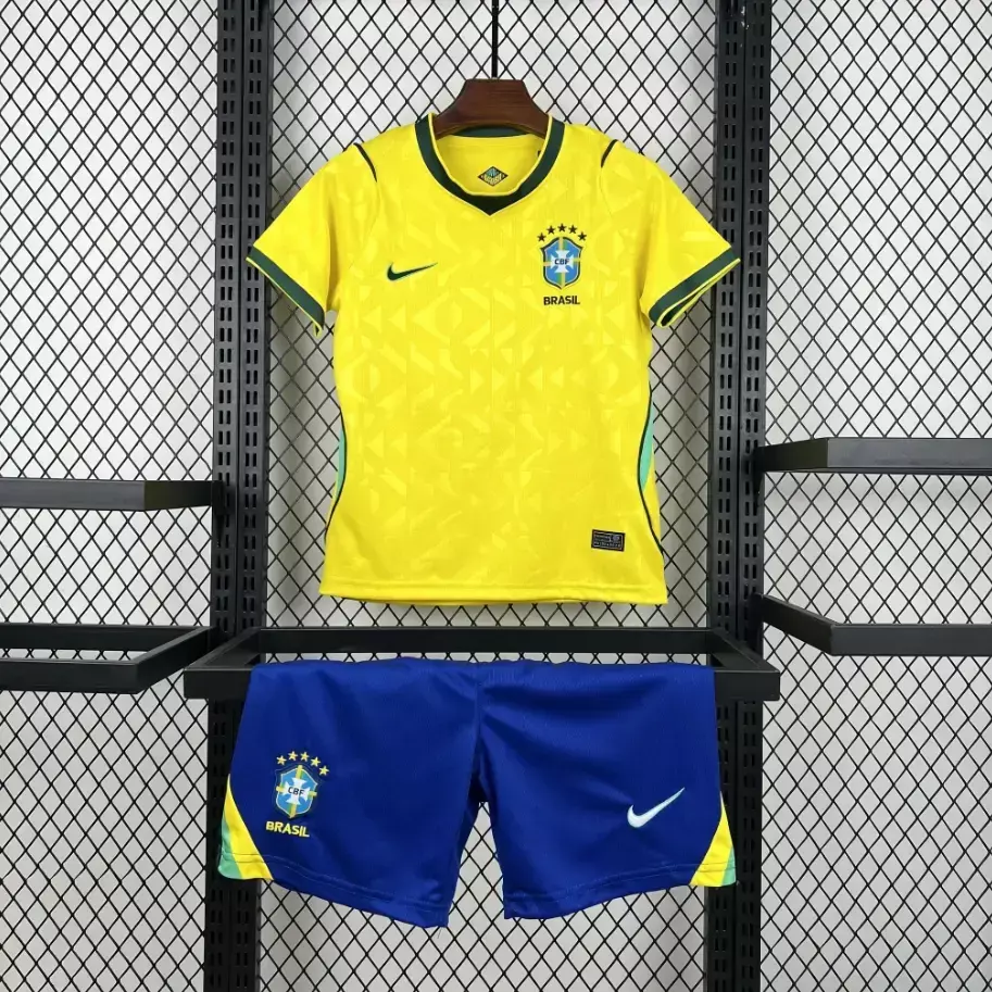 Kit Conjunto Infantil Crianças Camisa e Calção Brasil Retrô Home Infantil Copa do Mundo 2026 Nike