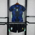 Kit Conjunto Infantil Crianças Camisa e Calção Brasil Retrô Away Infantil Copa do Mundo 2026 Jordan