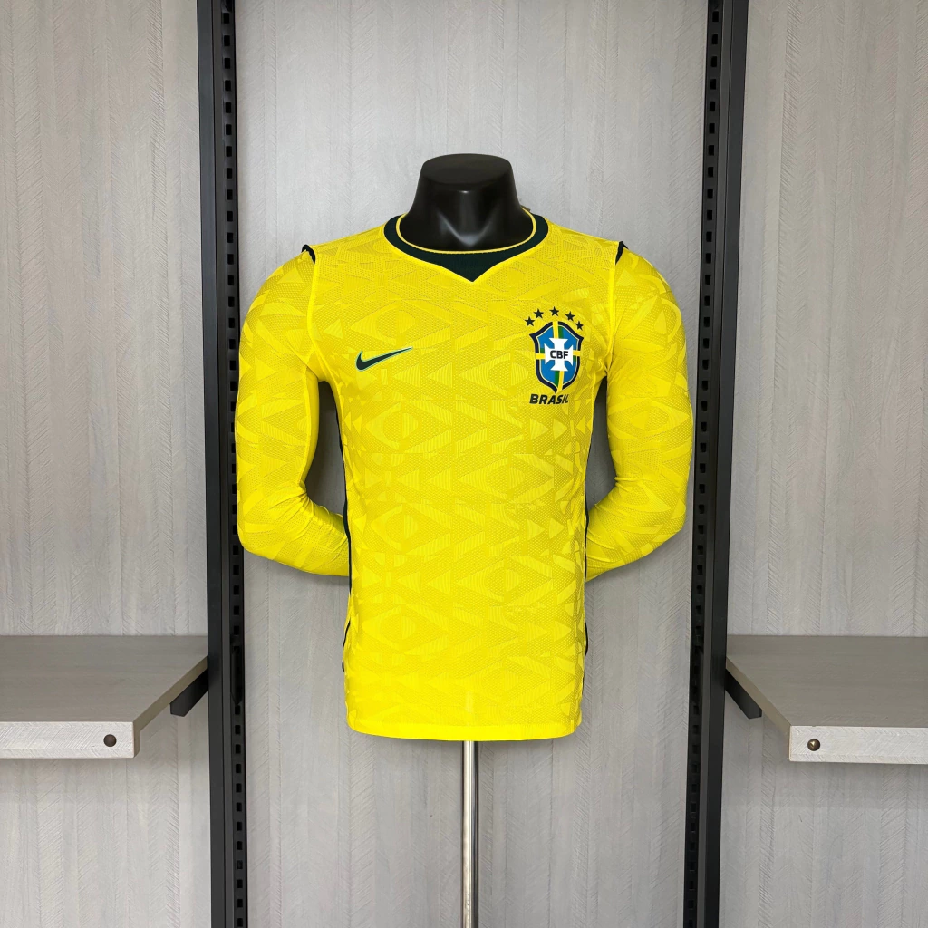 Camisa Brasil Seleção Brasileira Home Jogador Manga Longa Copa do Mundo 2026 Amarela Nike
