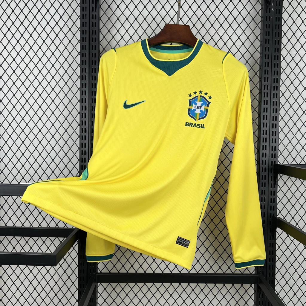 Camisa Brasil Seleção Brasileira Home Torcedor Manga Longa Copa do Mundo 2026 Amarelo Nike