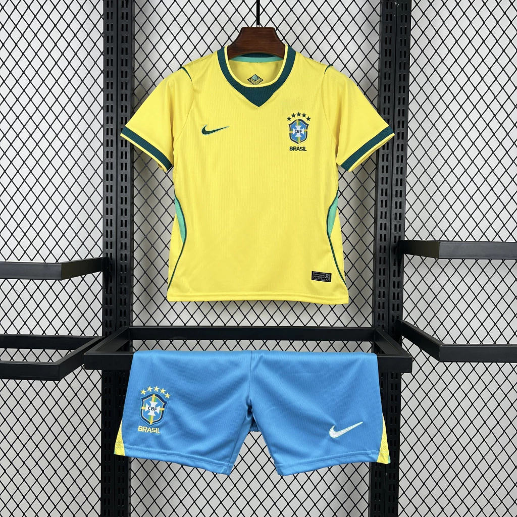 Kit Conjunto Infantil Crianças Camisa e Calção Brasil Retrô Home Infantil Copa do Mundo 2026 Nike