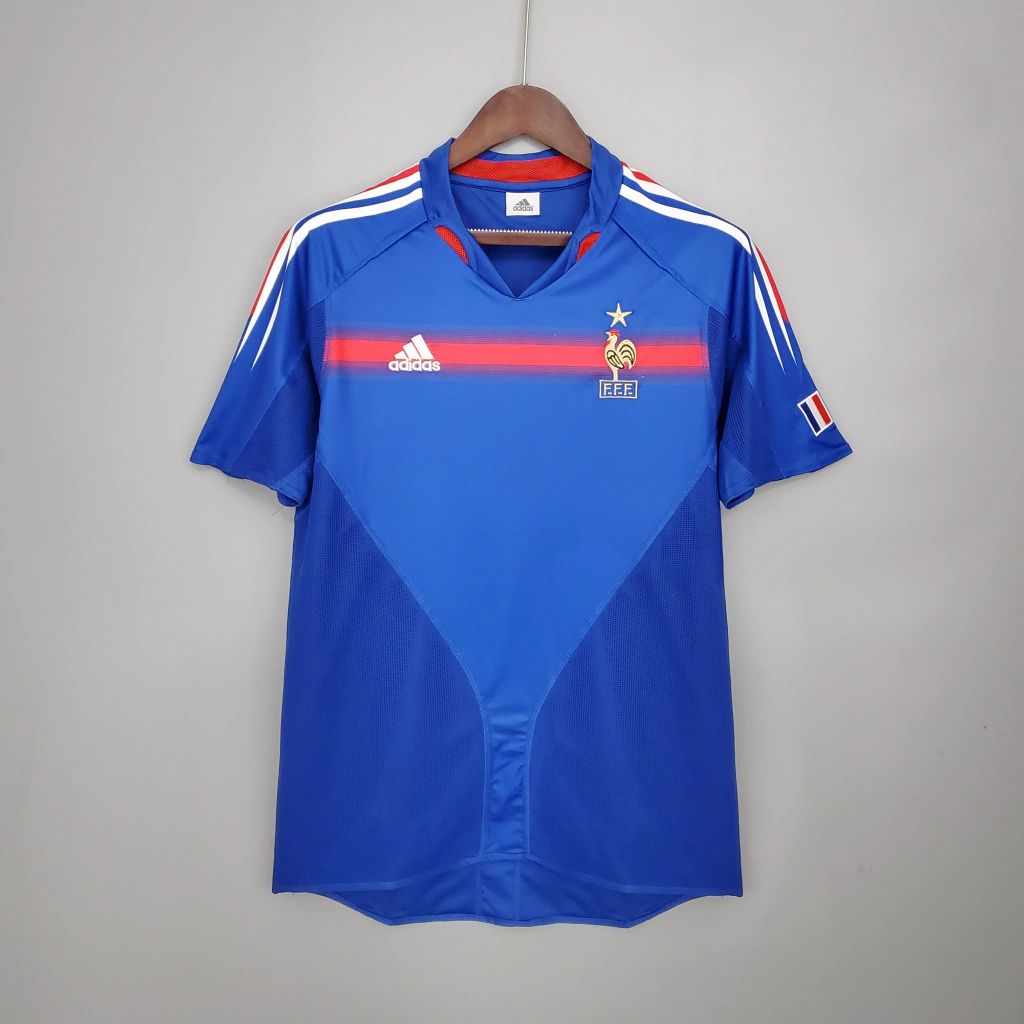Camisa Retrô Clássica Seleção França Home 2004 Azul Adidas
