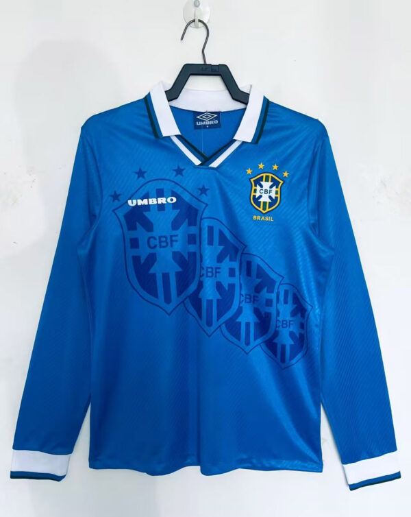 Camisa Retrô Clássica Seleção Brasileira Brasil – Veludo – Manga Longa – Umbro – Azul – 1994 - Imagem 6