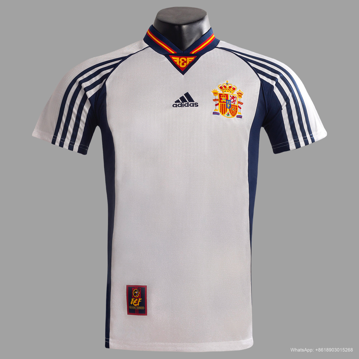 Camisa Retrô Clássica Seleção Espanha Away 1998 Branca Adidas