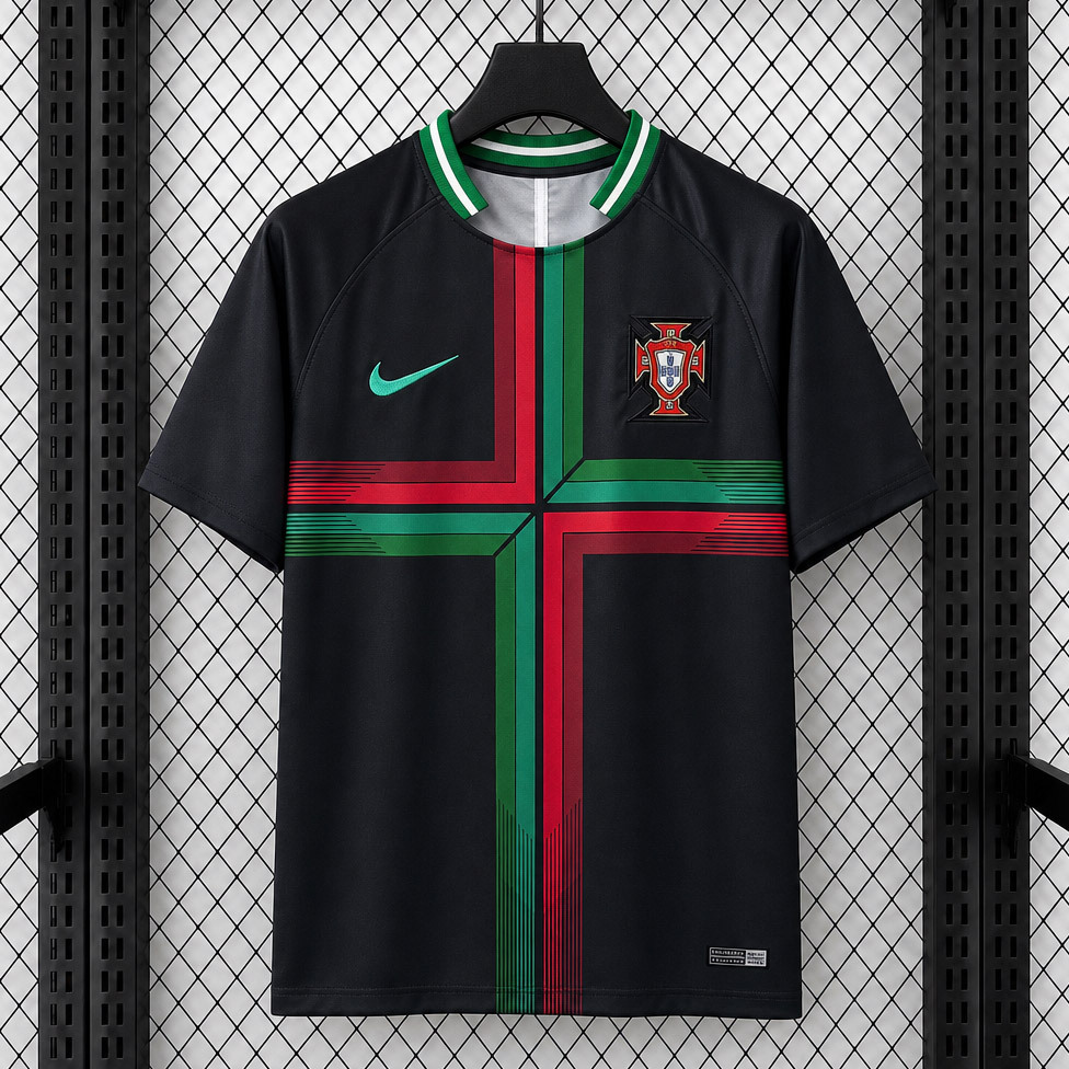 Camisa Retrô Clássica Seleção Portugal Pré-Match 2018 Preta Nike