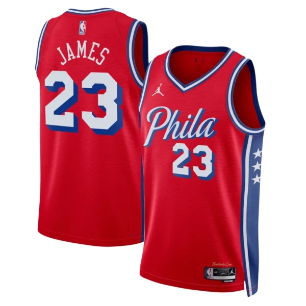 Camiseta Regata NBA Philadelphia 76ers - LeBron James 23 - Statement Vermelha 2026/27 Jordan - Imagem 24