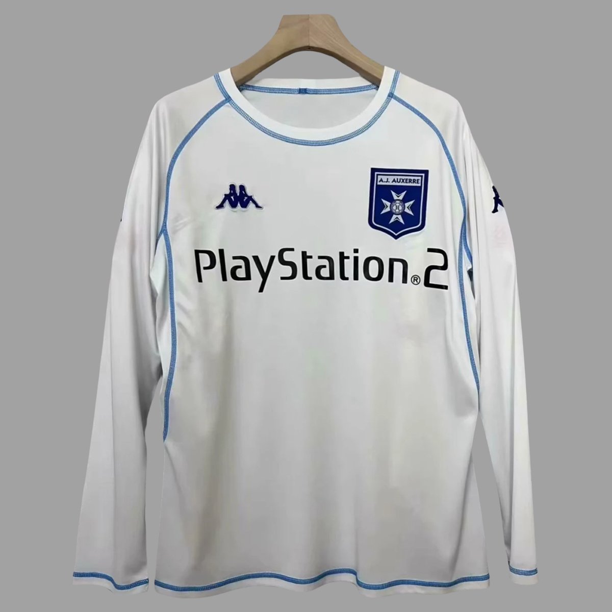 Camisa Retrô Auxerre Home Versão Torcedor Manga Longa 2003/04 Branca Kappa
