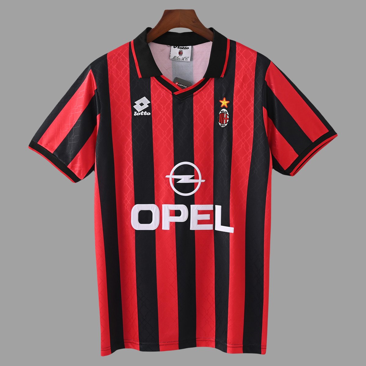 95_96 AC Milan Home Retro Soccer Jersey 0_ZT Camisa Retrô Milan Home 1995/1996 Lotto - Imagem 1